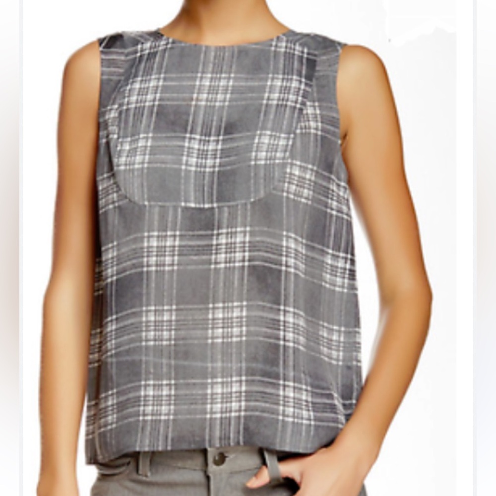 J brand Womens Plaid Silk Blend Bianca Tank Top